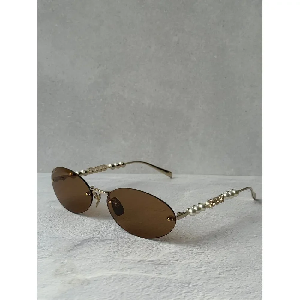 NEW Gucci GG1922S Gold Silver Oval Pearl Sunglasses